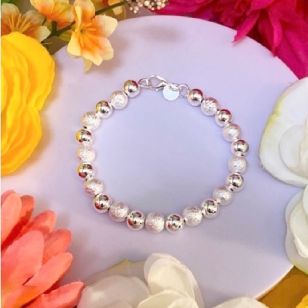 Beaded Accent Bracelet Silver & Frosted Silver 925 Silver NEW!